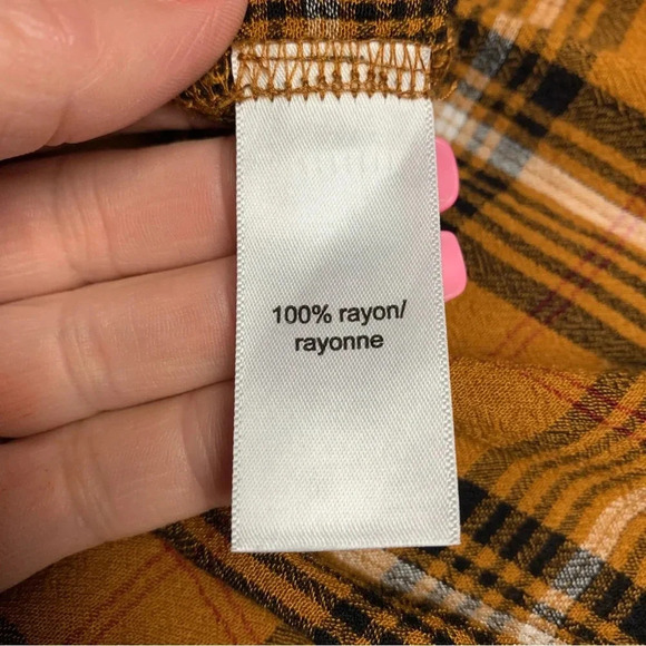 Maurice’s brown plaid baby doll style size small top long sleeve ties on sleeves - Picture 7 of 9